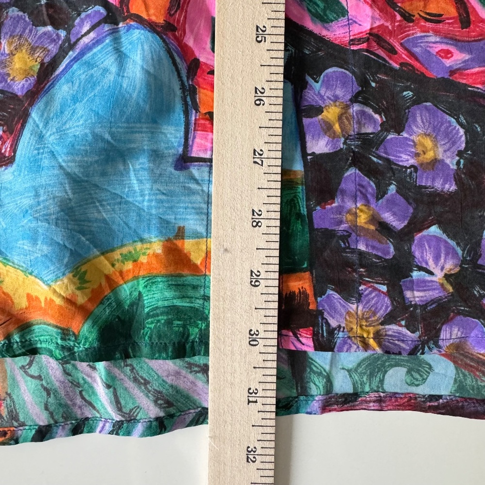 Vintage Silk Club Shirt Mens Large Colorful Floral Landscape Art AOP Button Up - Picture 11 of 11